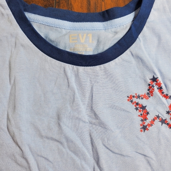 EV1 women's pajama set t-shirt & shorts - red, white, & blue sz L - Picture 8 of 11